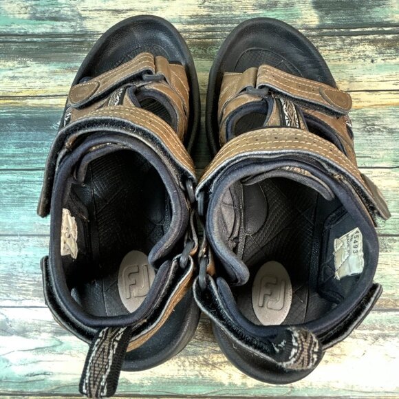 Footjoy Golf Sandals Brown Faux Leather 3 Hook & Loop Adjustable Straps Mens 8M - Picture 5 of 12